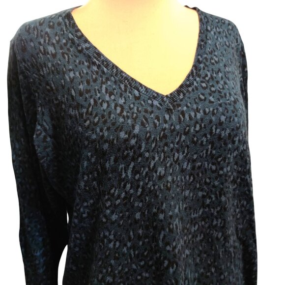 Amazon Essentials XL Navy Blue Leopard Print Sweater V Neck Long Sleeve Pullover - Picture 9 of 12